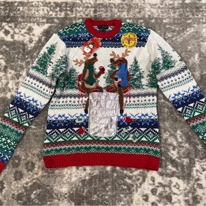 Holiday Reindeer Novelty Crewneck Sweater - Red, Green, Blue